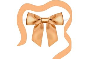 RAINBOW PANA RainbowPana 120 Pack 3.5" Twist Tie Bows and 10ft Ribbon, Luxury Champagne Gold Satin Ribbon Pretied Bows, Premade Craft Decoration for Package Cake Pop Favors Cookie, Gift Wrapping Wedding