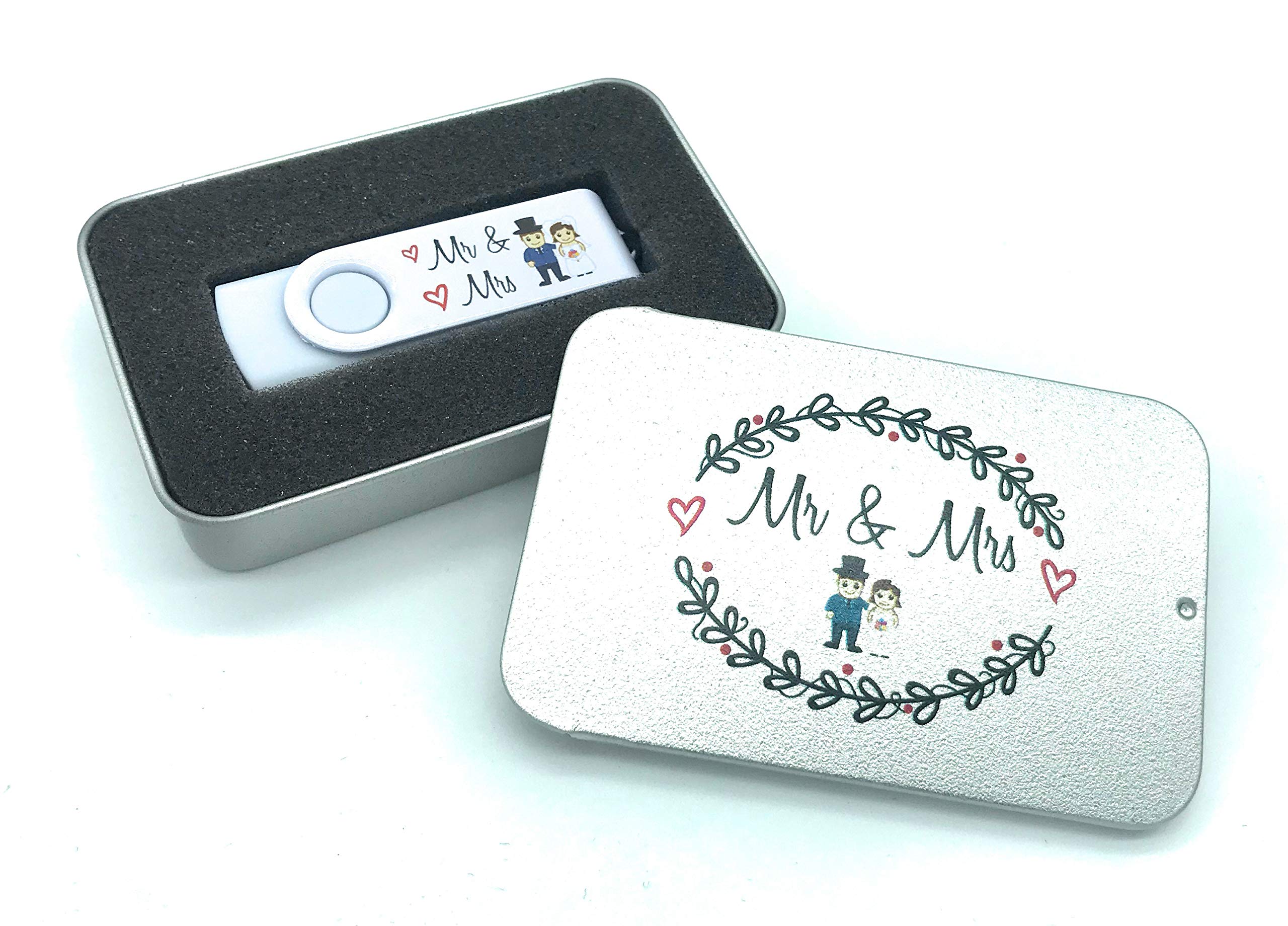 Mr & Mrs Wedding Bride & Groom 16gb USB Flash Drive Memory Stick in Gift Tin For Photos or Video