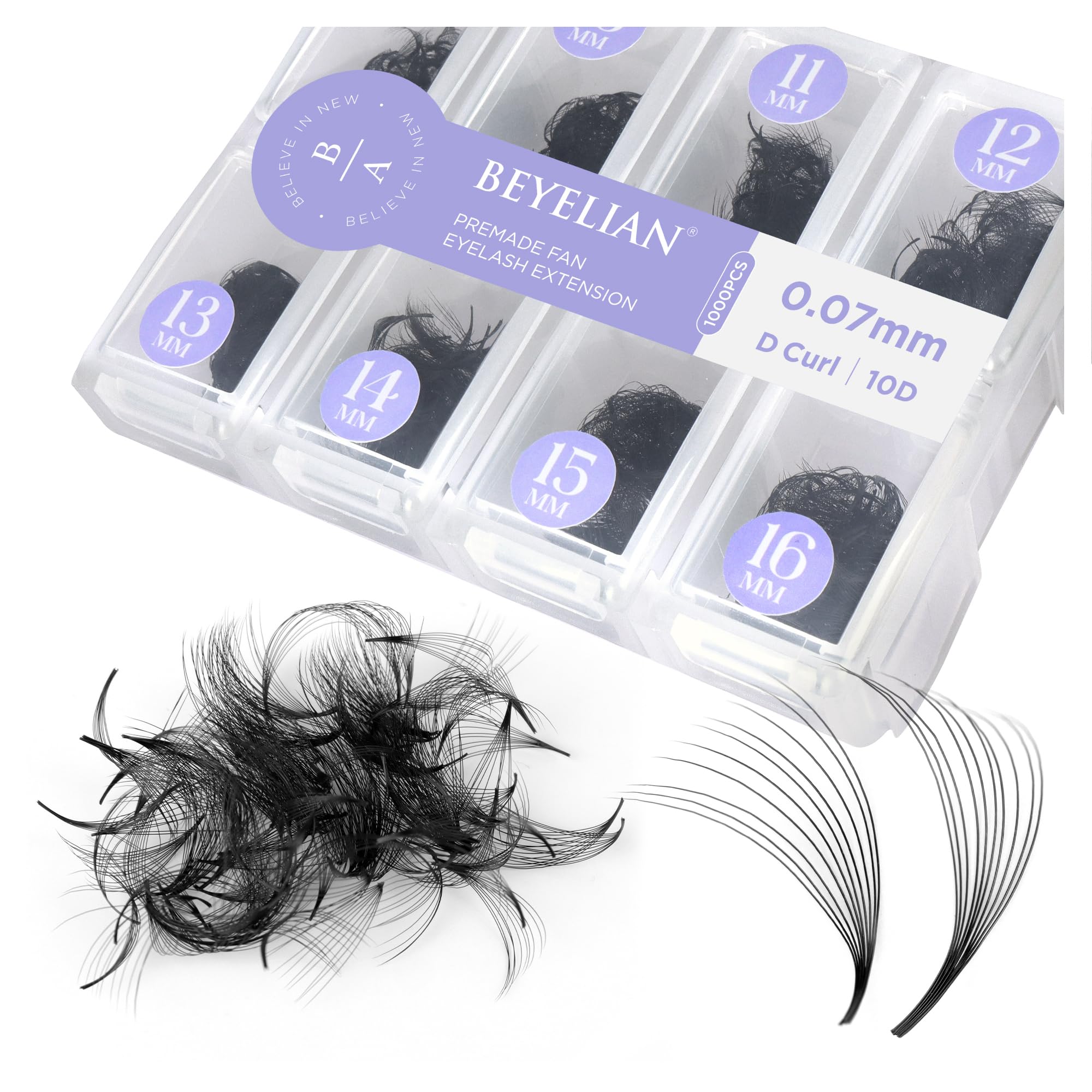 1000 Fans Premade Fans Eyelash Extensions BEYELIAN 0.07mm 10D D Curl Volume Lash Extensions Pre Made Fans Lash Extensions Handmade Promade Loose Fans Thin Base 9-16mm Mixed