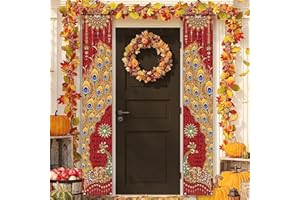 RVSTICTY Happy Diwali Porch Banner Indian Diwali Peacock Front Porch Welcome Sign Deepavali Indian Festival of Lights Decorations-12×71''