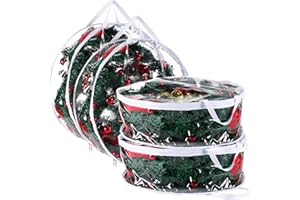 Shappy 4 Pieces Christmas Wreath Storage Container 30 Inch Wreath Plastic Storage Bags with Dual Zippers and Handles for Xmas Thanksgiving Holiday Artificial (Clear)