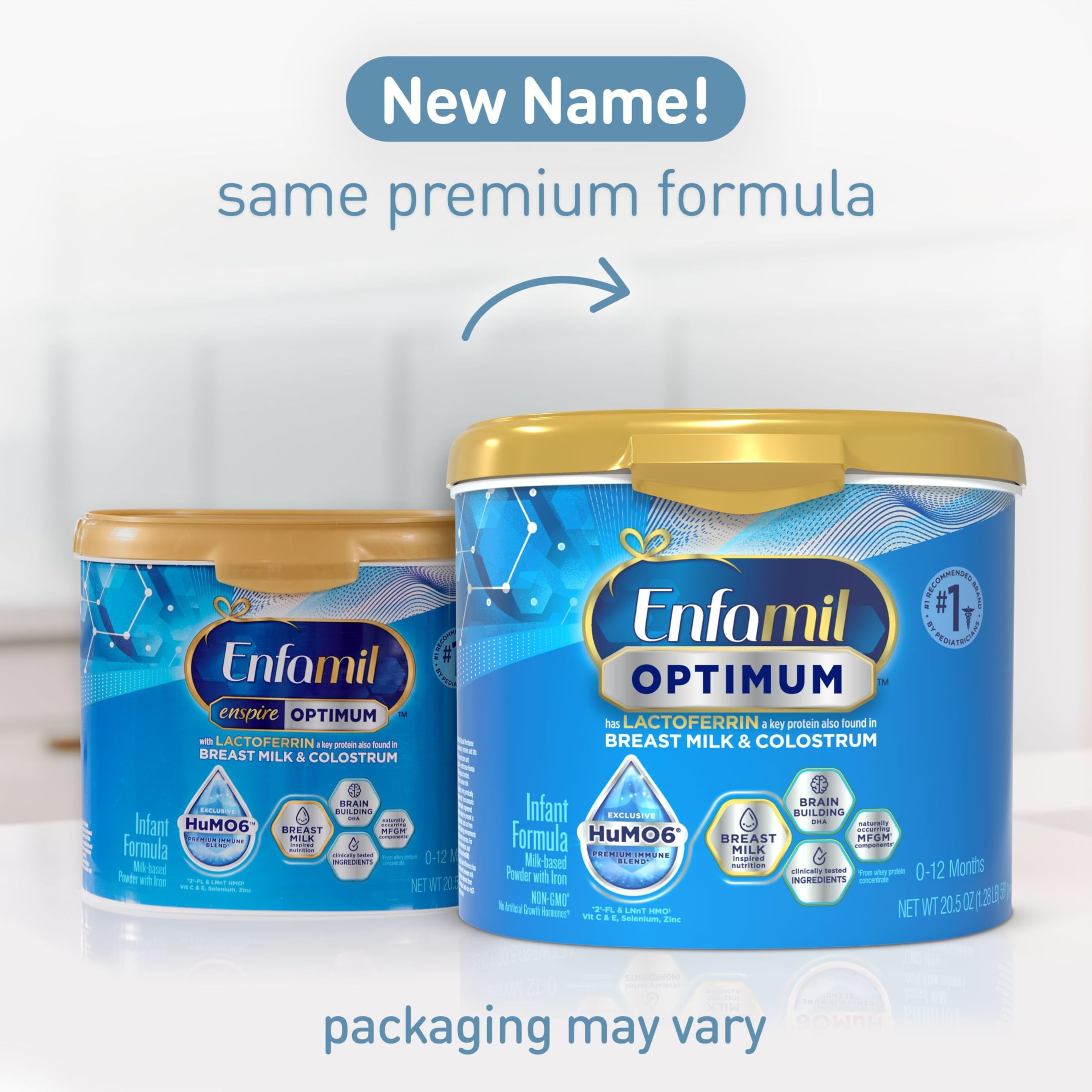 Enfamil Optimum (Enspire), Immune-Supporting Lactoferrin and Brain-Supporting DHA Baby Formula, Our Closest Formula to Breast Milk - Powder 20.5 Oz Tub