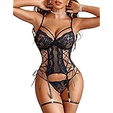 Avidlove Lingerie Set for Women Lace Corset and Panty Outfits Garter Belt Lingerie Teddy Babydoll