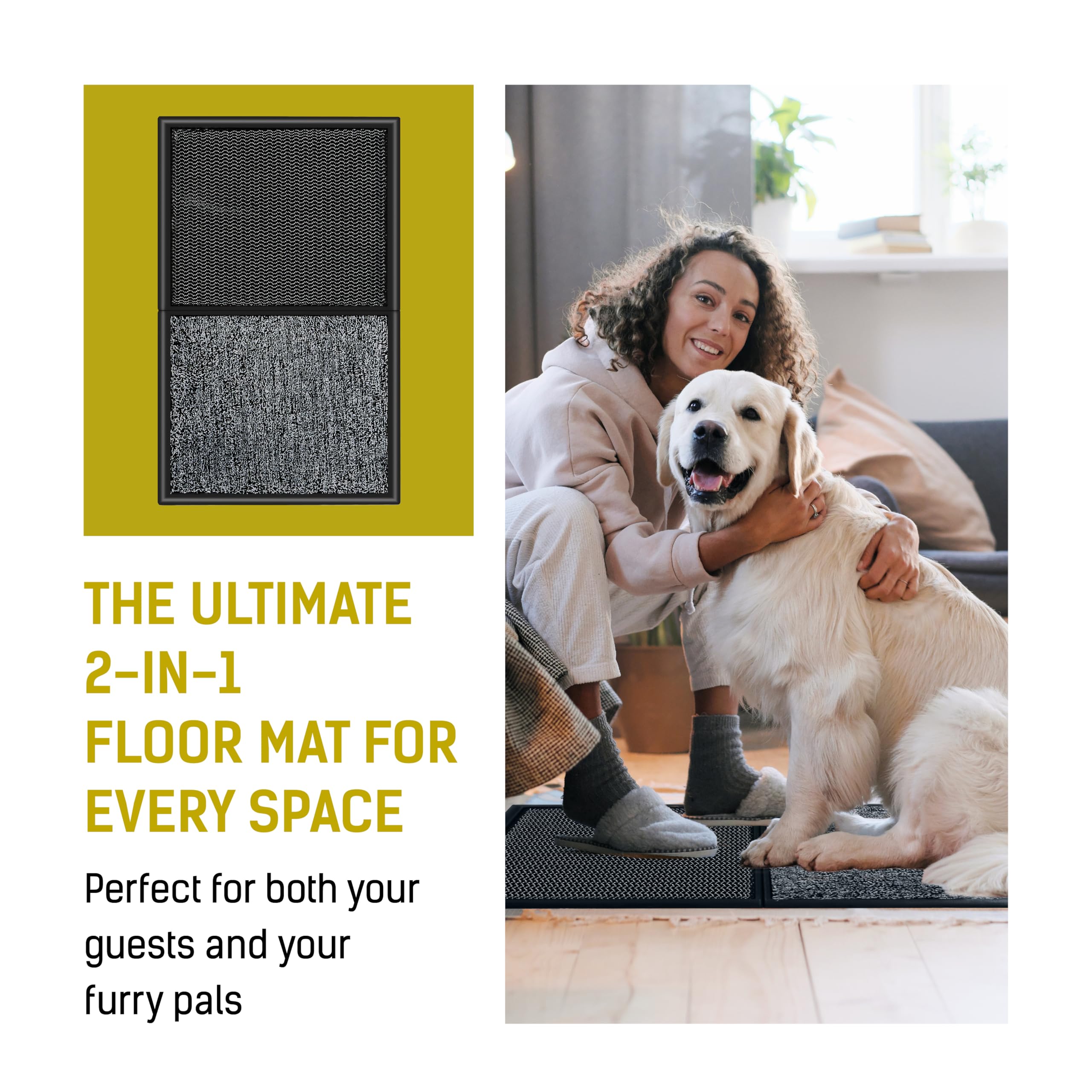 LOSTRONAUT 2-in-1 Wet Dry Shoe Cleaner - 25''x16'' Non Slip Floor Mat, Indoor & Outdoor Welcome Rug, Disinfectant Mat for Doors