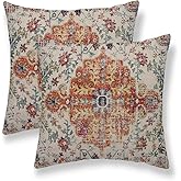 Sunshineyan Blue Burnt Orange Boho Throw Pillow Covers 16x16 Set of 2, Farmhouse Carpet Ethnic Decorative Pillow Covers Bohemian Rustic Cushion Cases Linen Gifts for Couch Sofa Indoor Outdoor
