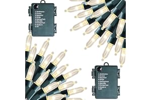 Dazzle Bright Battery Operated Christmas Lights, 2 Pack Total 32FT 100LED Clear Mini String Lights Waterproof with 8 Modes for Xmas Indoor Outdoor Yard Holiday Wedding Decorations (Warm White)