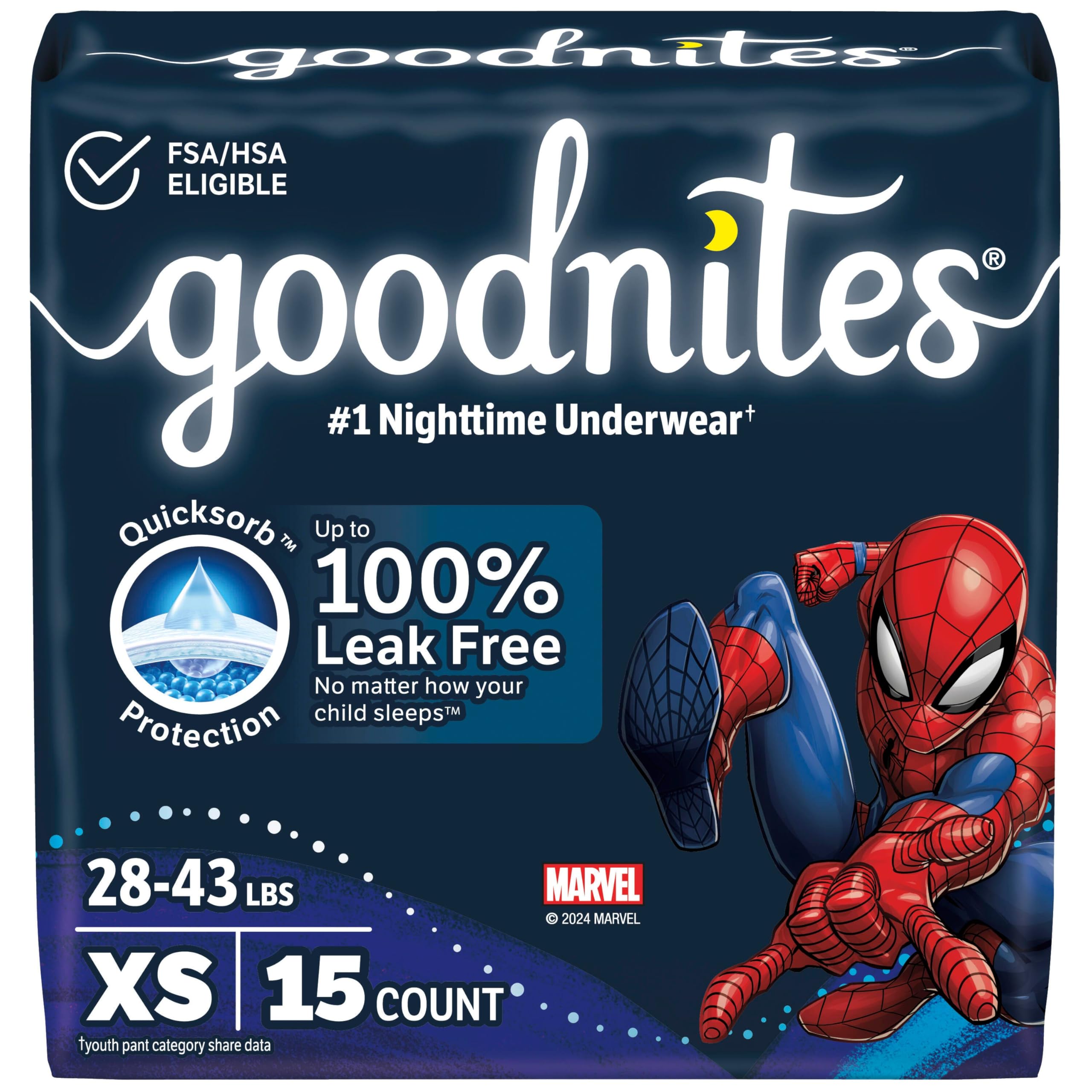 Photo 1 of Goodnites Boys' Nighttime Bedwetting Underwear, Size Extra Small (28-43 lbs), 15 Ct, Packaging May Vary