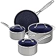 Nuwave 7pc Cookware Set Healthy Duralon Blue Ceramic Nonstick Coated, Diamond Infused Scratch-Resistant, PFAS Free, Oven Safe, Induction Ready & Evenly Heats, Tempered Glass Lids & Stay-Cool Handle