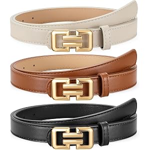 CESCOSI 3 Packs Women Leather Belts for Jeans Pants Dresses Fashion Ladies Faux Leather Belt with Square Hollow Gold Buckle