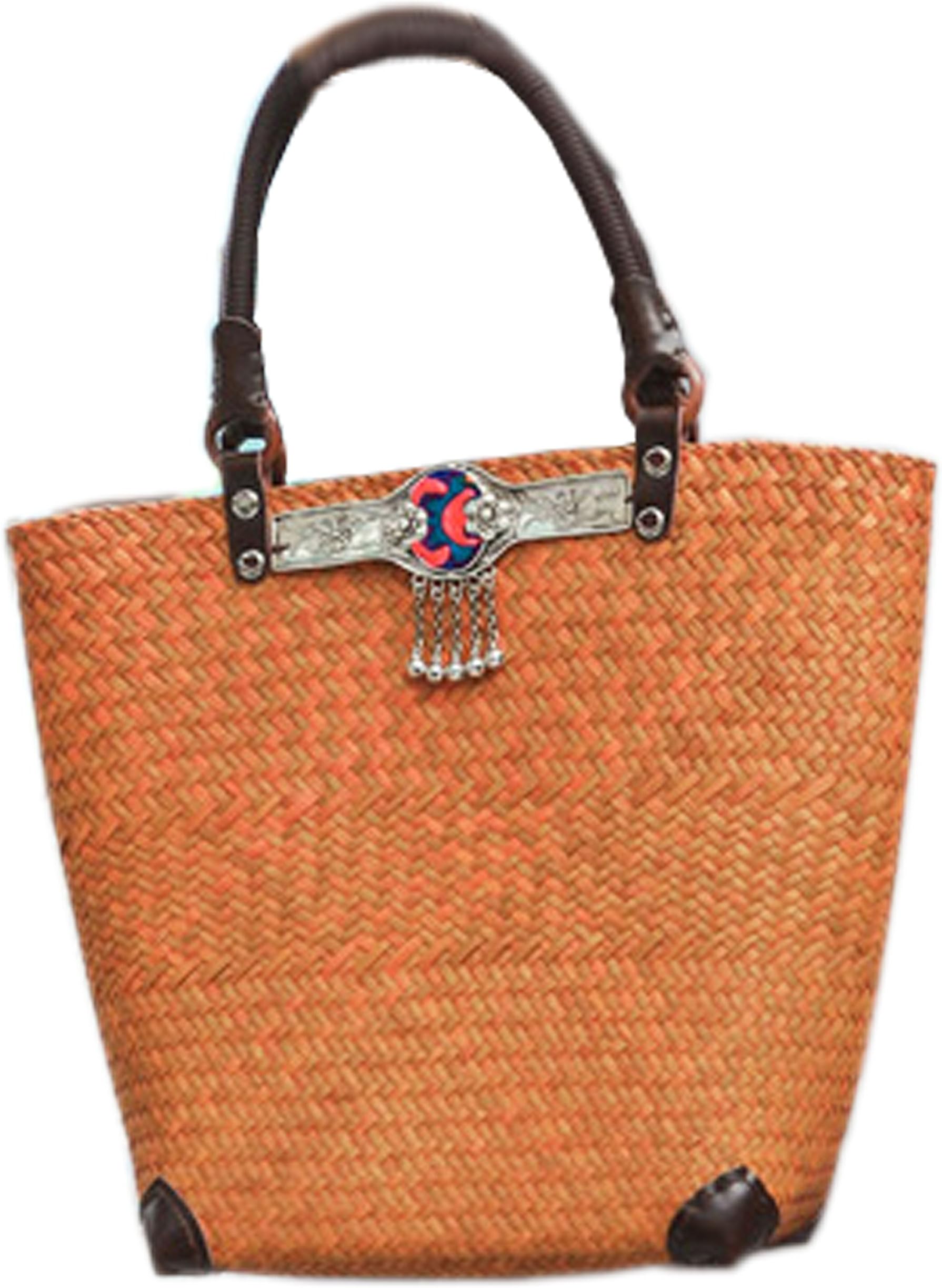 handmade knit/weave bamboo rattan straw shoulder bag/cross body bag