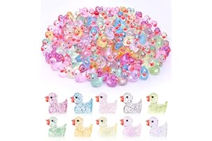 BABELSHAR 100pcs Mini Colorful Glitter Resin Ducks, Tiny Resin Duck Miniature Animals Bulk, Outdoor Small Plastic Figurines for Miniature Garden Statues Landscape Aquarium Potted Fairy Garden Home Decor