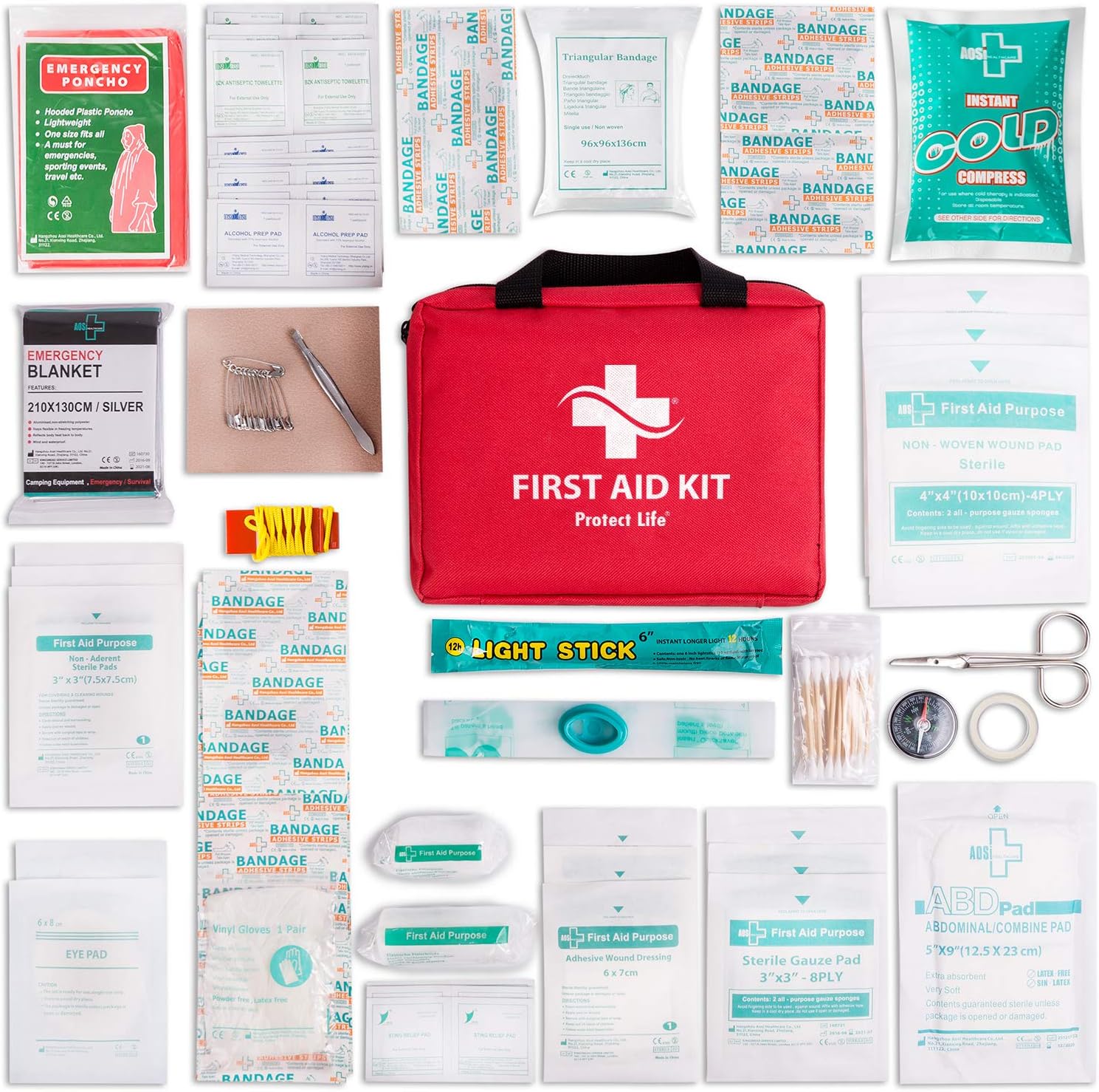 First Aid Kit for Car - Home, Traveling, Camping, Office or Sports | 200 Pieces Bag Equipped with Medical Supplies: Health & Personal Care