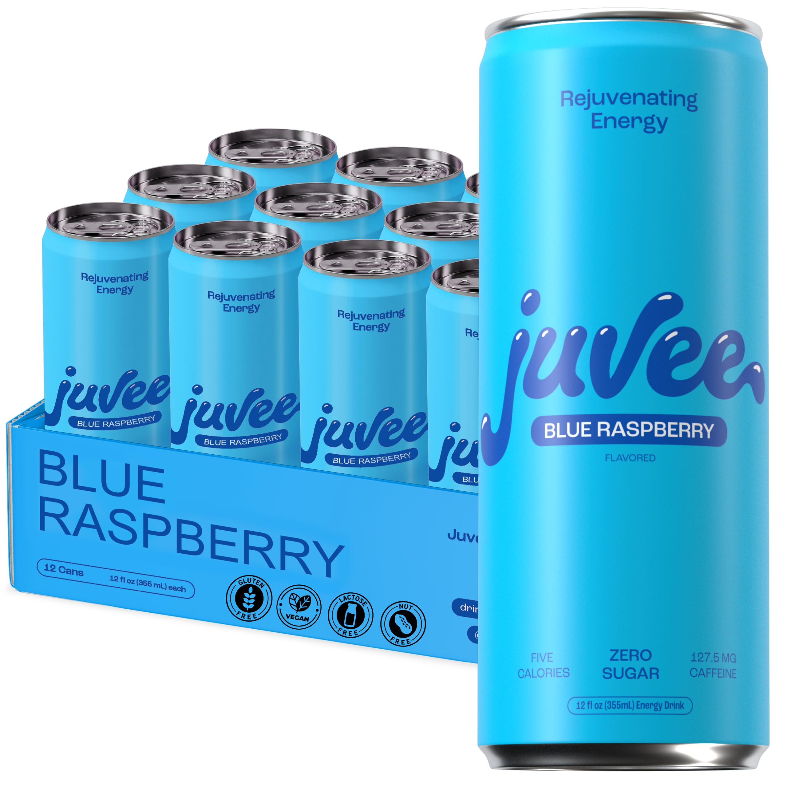 Juvee Rejuvenating Energy Drink Variety Pack – 12 oz Cans, Pack of 12 – Sugar Free, 128 mg Natural Caffeine per Can, Zero Sugar, Low Calorie, Clean Energy & Mental Focus Booster