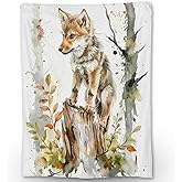 Ti Caldi Cute Wolf Blanket - Soft, Lightweight Flannel, Fuzzy and Fluffy Throw Blankets, for Couch, Bed, Travel, Outdoor - Cozy Home Decor, Watercolor Art for Adults Kids Women Boys Girls 60×50 in