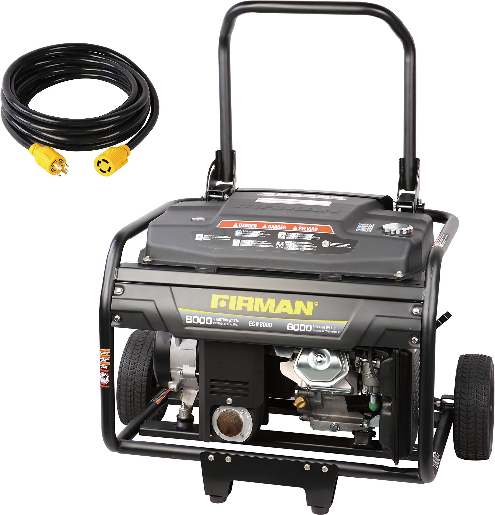 Firman Generators ECO8000 15 HP Gas Powered Portable Generator with Wheel Kit and 25Ft. Cord