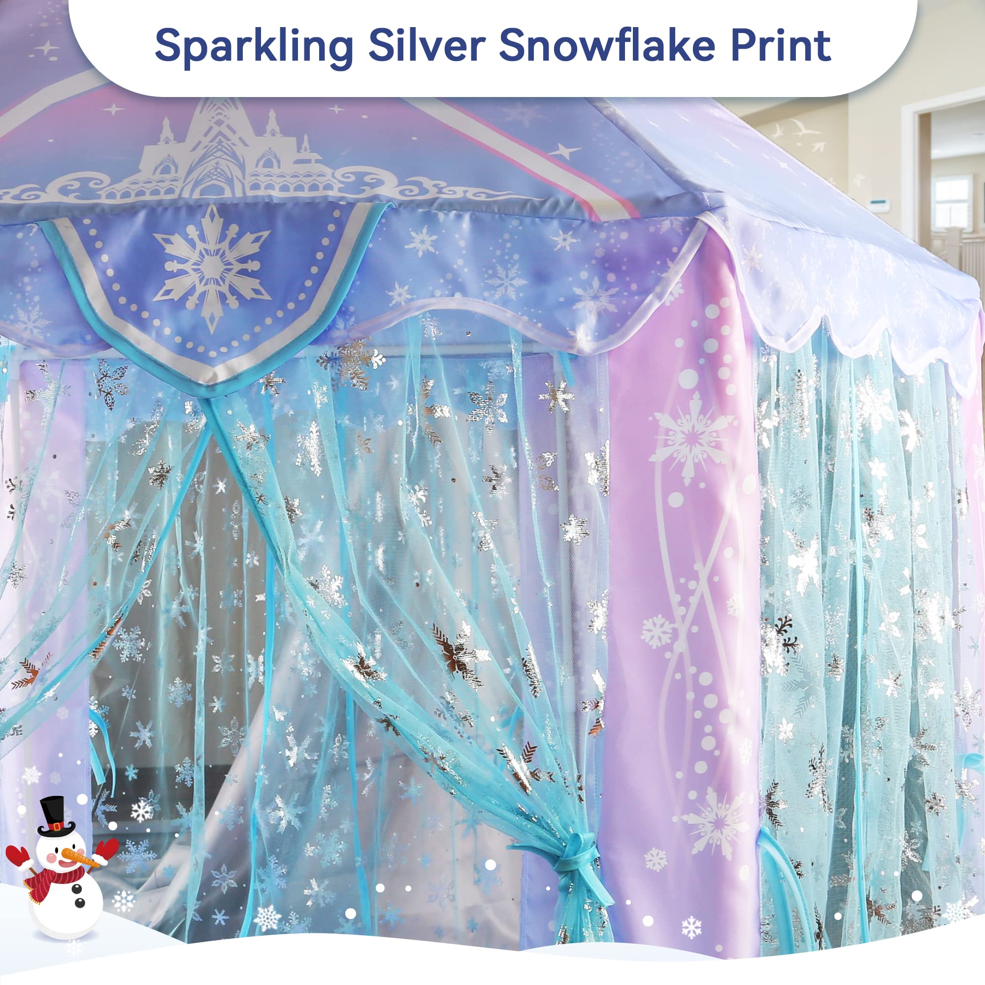 Princess Tent, Frozen Toy for Girls, Large Playhouse Ice Castle Play Tent for Kids with Snowflake, Toddlers Indoor & Outdoor Imaginative Games, Birthday Gifts for Girls, 55'' x 53''