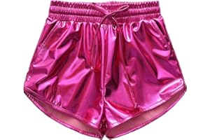 LAKIOLINS Girls Metallic Shorts Sparkle Hot Pants Shiny Dance Outfits Atletic Short Pants