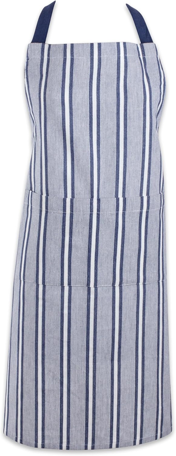 DII Cotton Adjustable Stripe Chef Bib Apron with Pockets and Extra Long Ties, 32 x 28