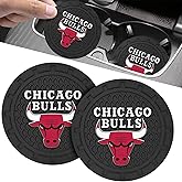 Bulls Car Cup Holder Coasters,Chicago Bulls Car Cup Coasters for Drink Holder,2pcs Car Cup Holder Insert,Basketball Stuffs for Cars,Anti-Split Dust Proof Car Cup Mat,Silicon Beverage Mat,2.75''