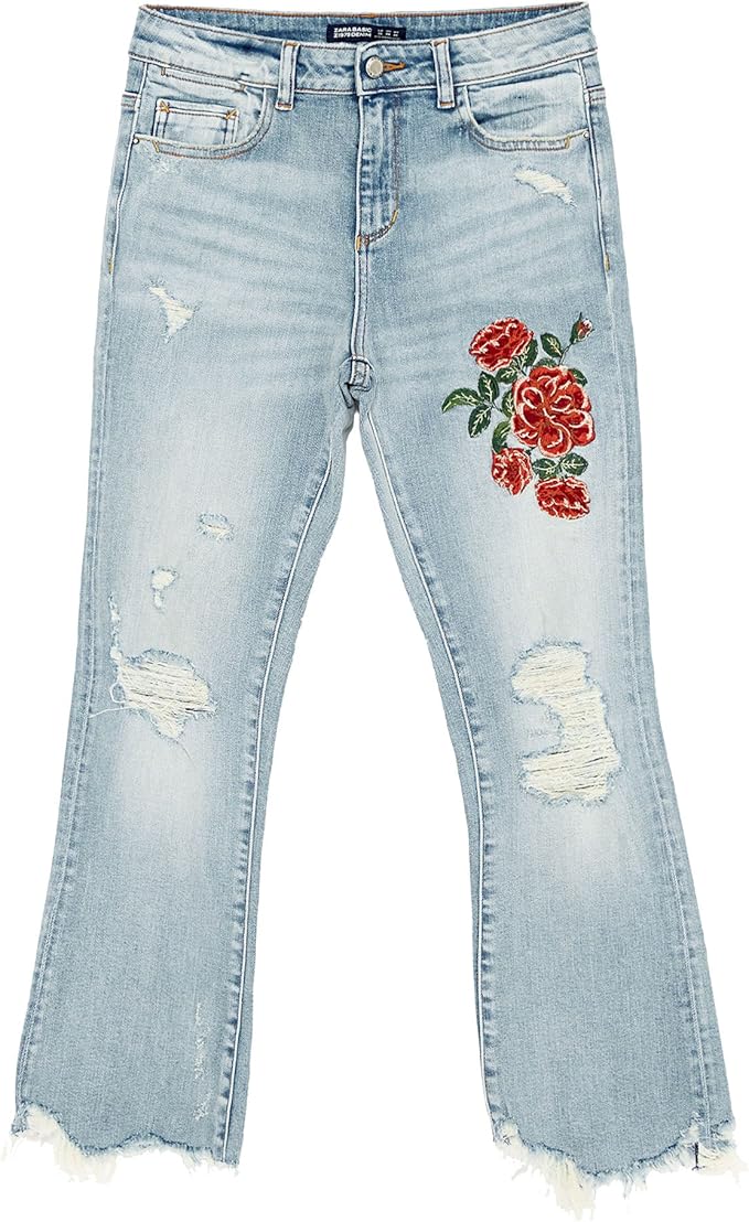 Zara Women Embroidered floral jeans 8228/226 (40 EU) Amazon.ca