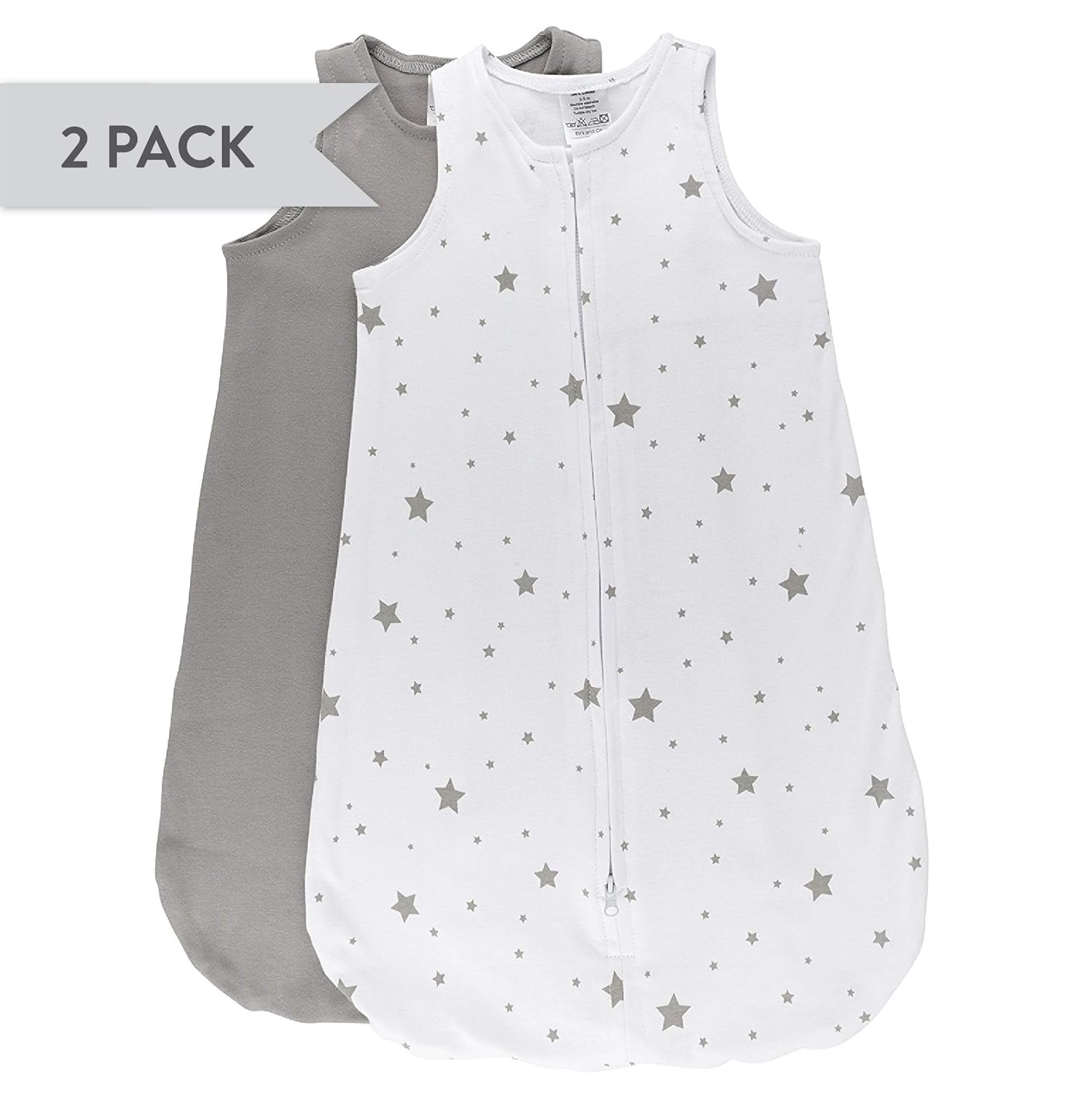 Ely's & Co.100% Cotton Wearable Blanket Baby Sleep Bag 2 Pack Grey Stars 6-12 Months: Home & Kitchen