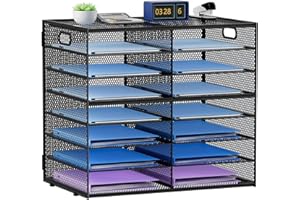 Lavatino 14 Compartments Paper Organizer for Desk, Mesh Literature Organizer, Mail File Sorter Tray with Handle, Desktop Mailbox for Office Classroom Home, Black