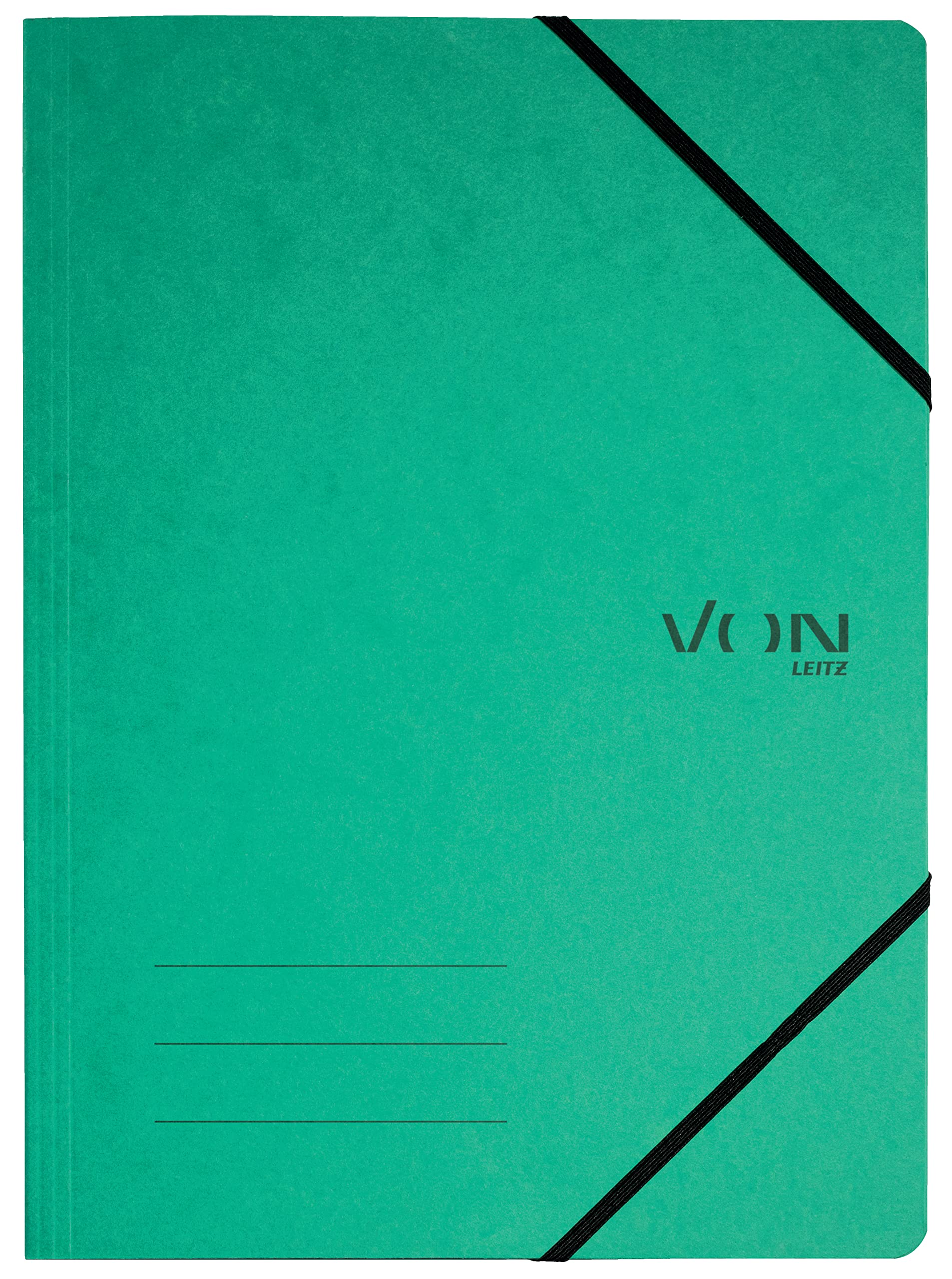 VON Leitz 30110055 Pack of 5 A4 Document Folders with Elastic Closure Cardboard for 150 Sheets Lightweight Project & Paper Storage for School, Study & Home, Green