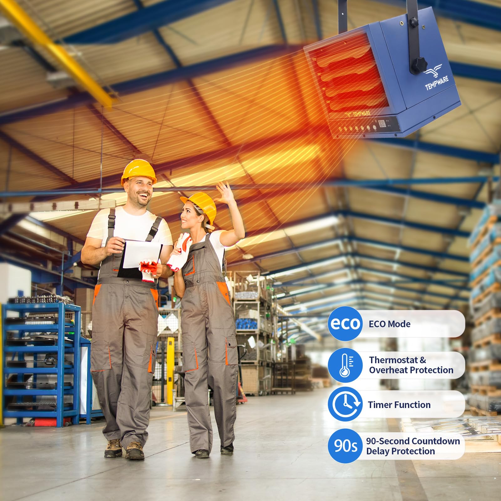 Garage Heater Electric 240V, 5000-Watt Hardwired Ceiling Mount Shop Heater with Remote, Digital Fan Forced 240 Volt Workshop Heater for Indoor Use with Overheat Protection and 12-Hour Timer