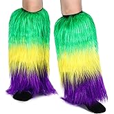 Kigeli Mardi Gras Leg Warmers Women Furry Leg Covers Warmers Mardi Gras Outfit for Women Men Accessories(Green, Purple, Yellow)