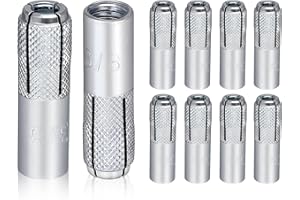 SIHAI（10pcs） 3/8"-16 Knurled Drop-in Anchor,Premium Zinc Plated Carbon Steel Concrete Anchors Assortment, Internal Forced Expansion Screw Bolts for Solid Concrete