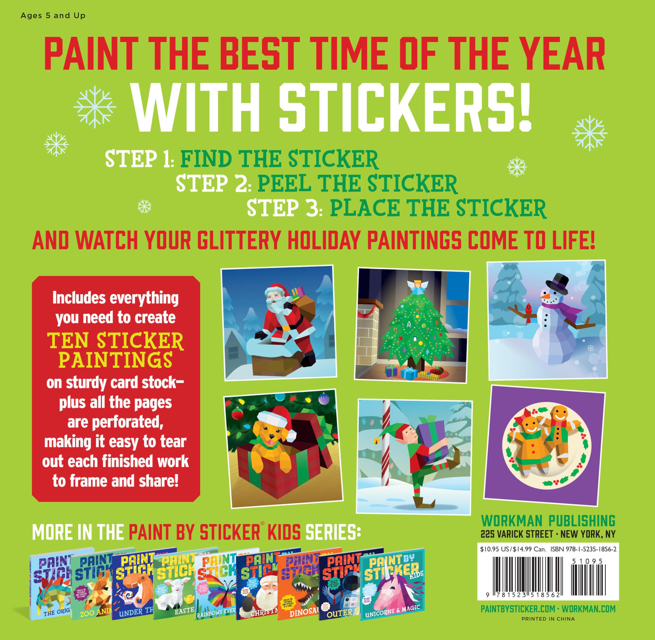 Paint by Sticker Kids: Holly Jolly Christmas: Create 10 Pictures One Sticker at a Time! Includes Glitter Stickers