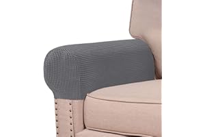 Turquoize Stretch Armrest Covers for Chairs and Sofas Couch Arm Covers for Sofa Spandex Jacquard Armrest Covers Anti-Slip Furniture Protector Washable Armchair Slipcovers for Recliner Set of 2, Gray