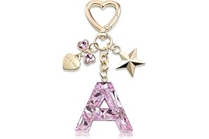 THE FRIGG Cute Bling Keychain initial Letter Butterfly Star Pink Purple Gift for Women Girls Bag Cup Charms Accessories