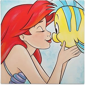 Open Road Brands Disney The Little Mermaid Ariel and Flounder Large Canvas Wall Décor Painting for Play Room, Bedroom or Movie Room