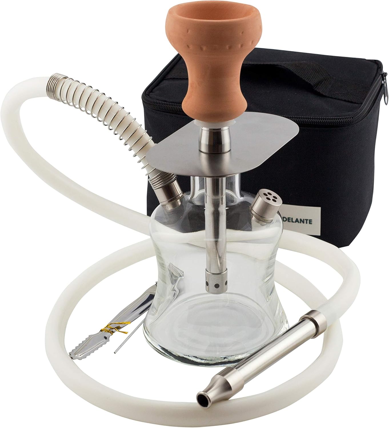 Small Hookah with Travel Bag Glass Stainless Steel Portable