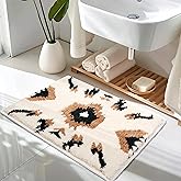 Tyrot Boho Small Bathroom Rugs Non Slip Washable Western Aztec Bath Mats Rugs for Bathroom Floor Fluffy Plush Soft Absorbent Farmhouse Carpet for Shower, 18x24 inch