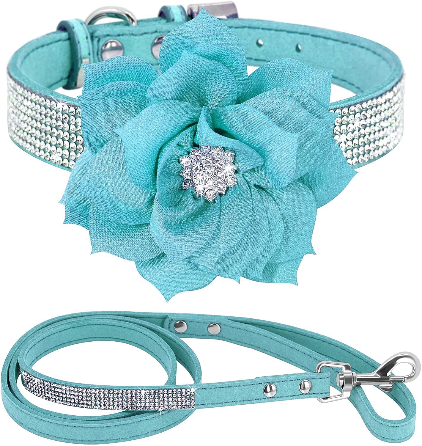 haoyueer Rhinestone Dog Collar, Cute Dazzling Sparkling Soft Suede Leather Dog Cat Rhinestone Collar Leash Crystal Diamond Pet Dog Puppy Collar (XXS, Blue-6)