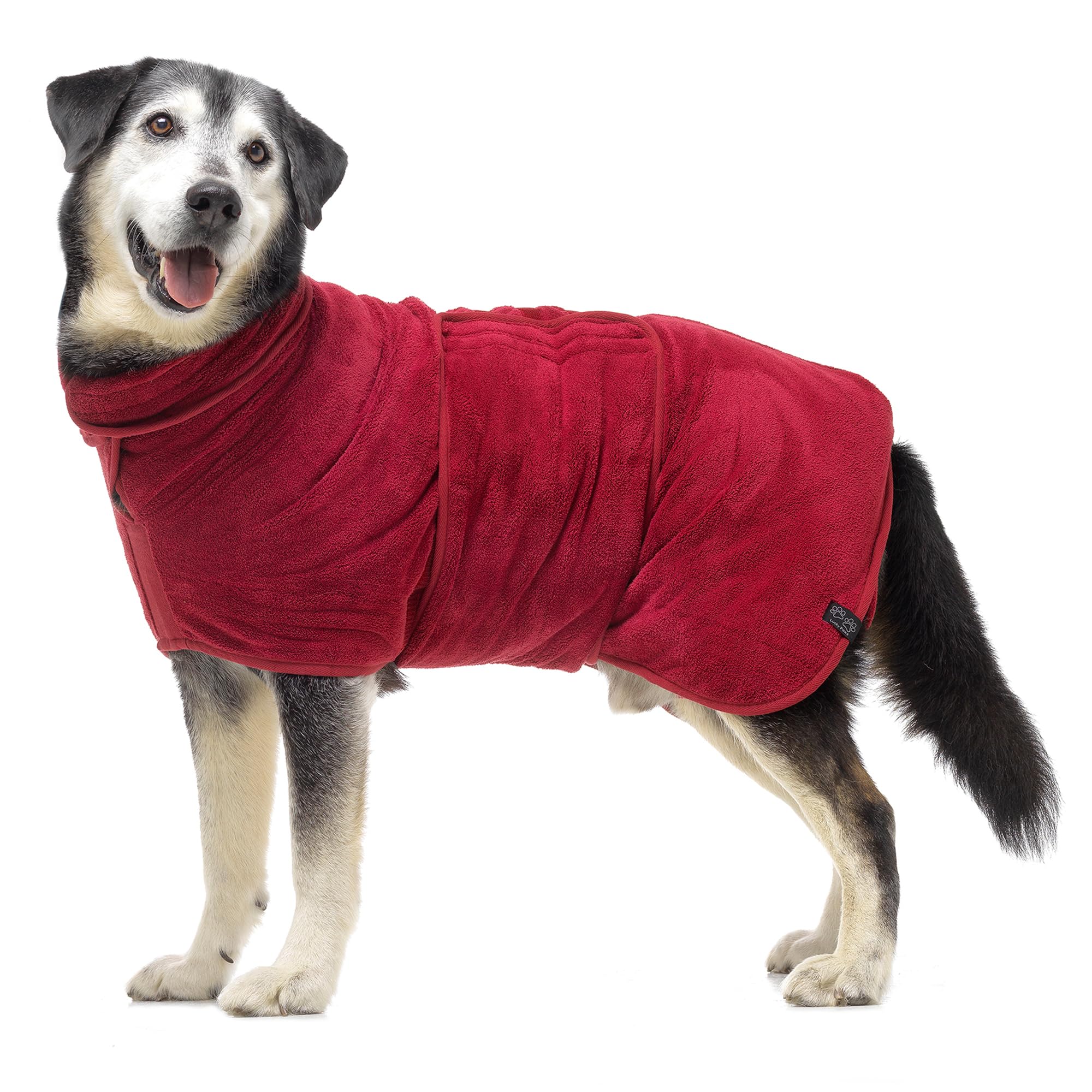 Lucky Paws® UK Dog Drying Coat - Luxurious Double Layer Dog Towel Robe - Dry Your Dogs in Minutes - Ultra Absorbent Drying Robe & Super Soft Dressing Gown (XS, Burgundy)
