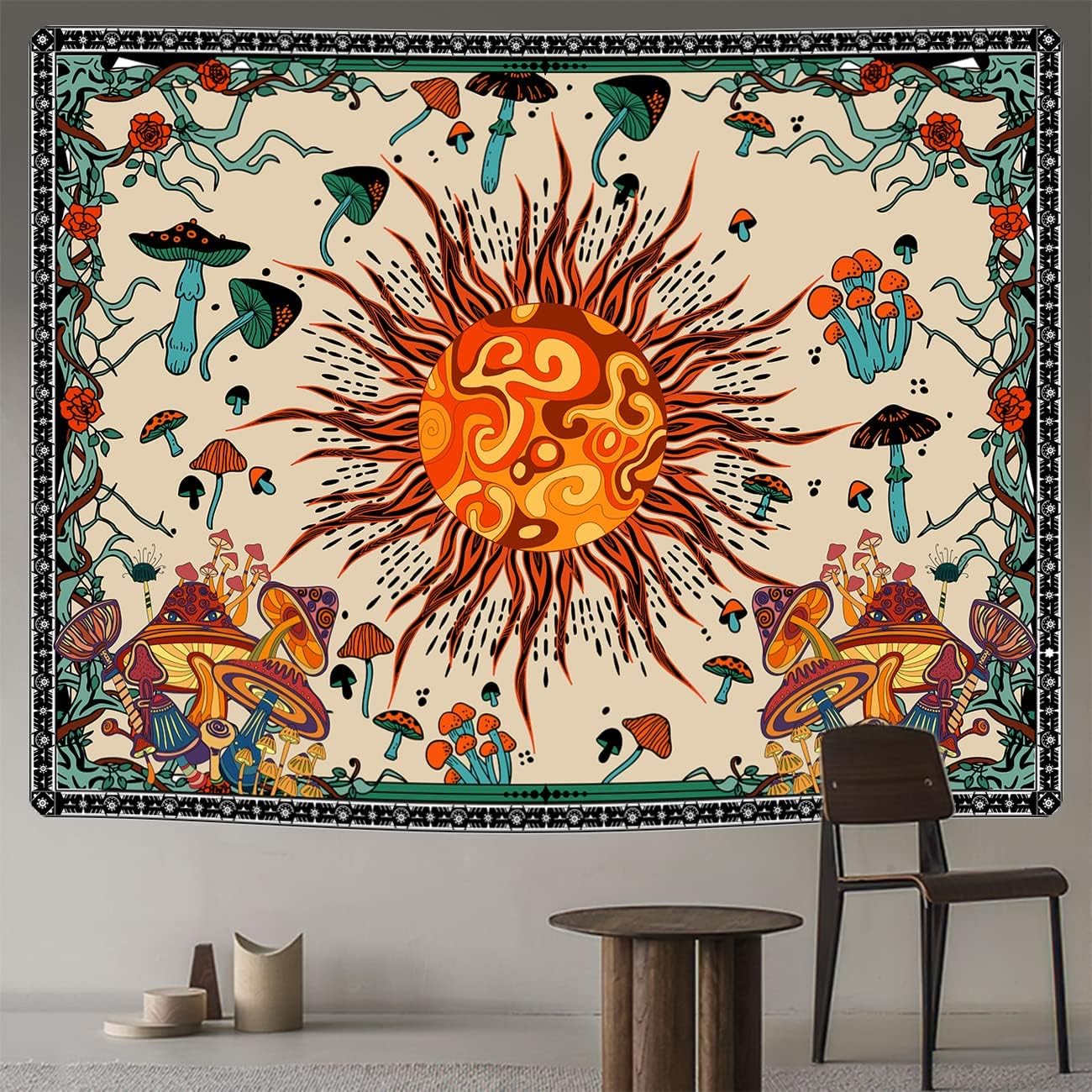 Tapestries - MAMHSABC Burning Sun Tapestry Mushroom Tapestry Flower Vines Tapestries Mystic Tapestry Hippie Tapestry for Home Decor Bedroom Living Room Dorm Decor