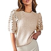 RPYHF Women's Ruffle Sleeve Sweater Fall Trendy Crew Neck Ribbed Knit Ruffle Blouse Sweaters