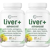 Liver Advanced+, 480 Veggie Capsules | 20-in-1 Complex + Milk Thistle, Dandelion, NAD, NAC, ALA, TUDCA, Glutathione, Artichoke, Turmeric, & Astragalus | Non-GMO, Gluten Free