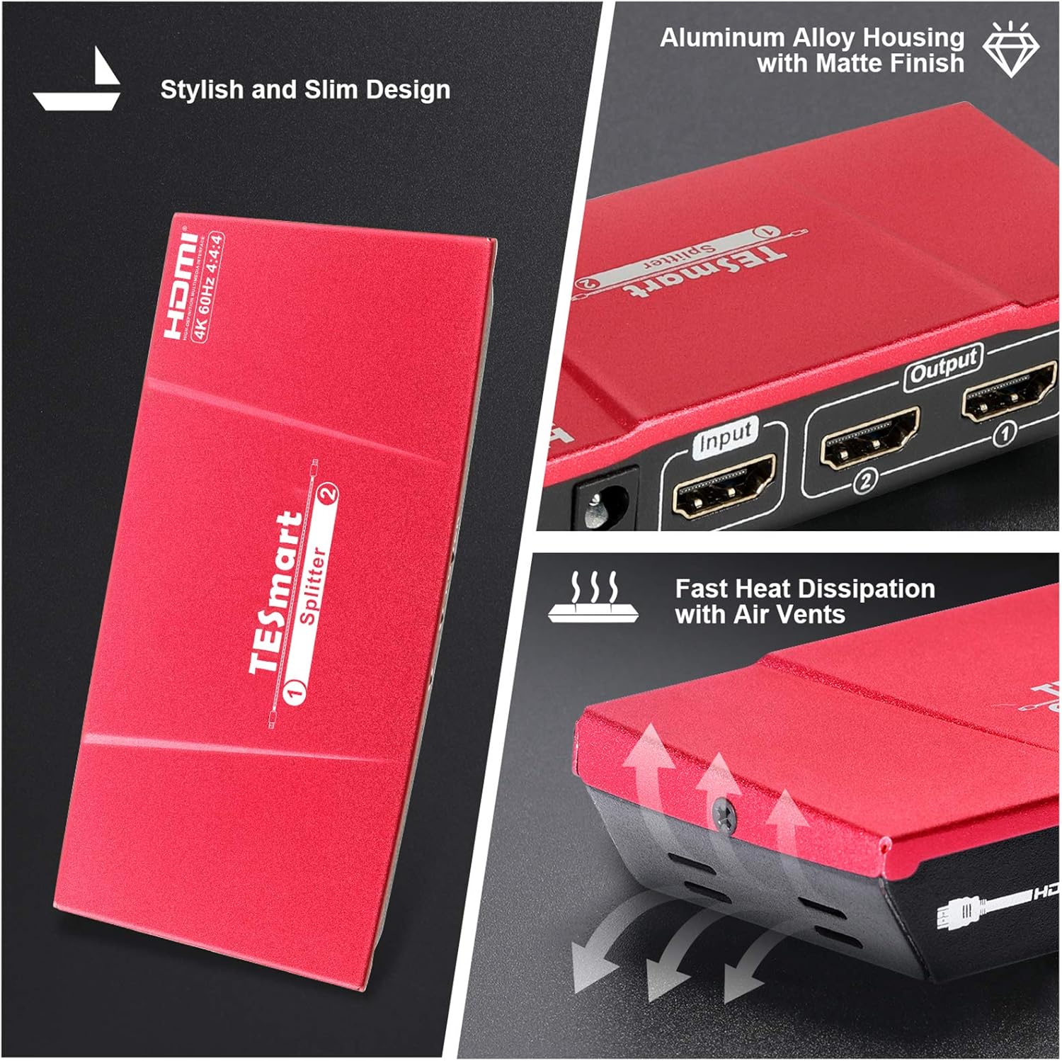 4K HDMI Splitter 1 in 2 Out TESmart Ultra HD 2 Way HDMI Splitter Support 4K 60 Hz, HDCP 2.2, HDR 10, 18 Gbps, 1080P Full 3D, Duplicating Video Audio Distributor Box for Xbox/PS4/HDTV/Blu-Ray/DVD: Home Audio & Theater