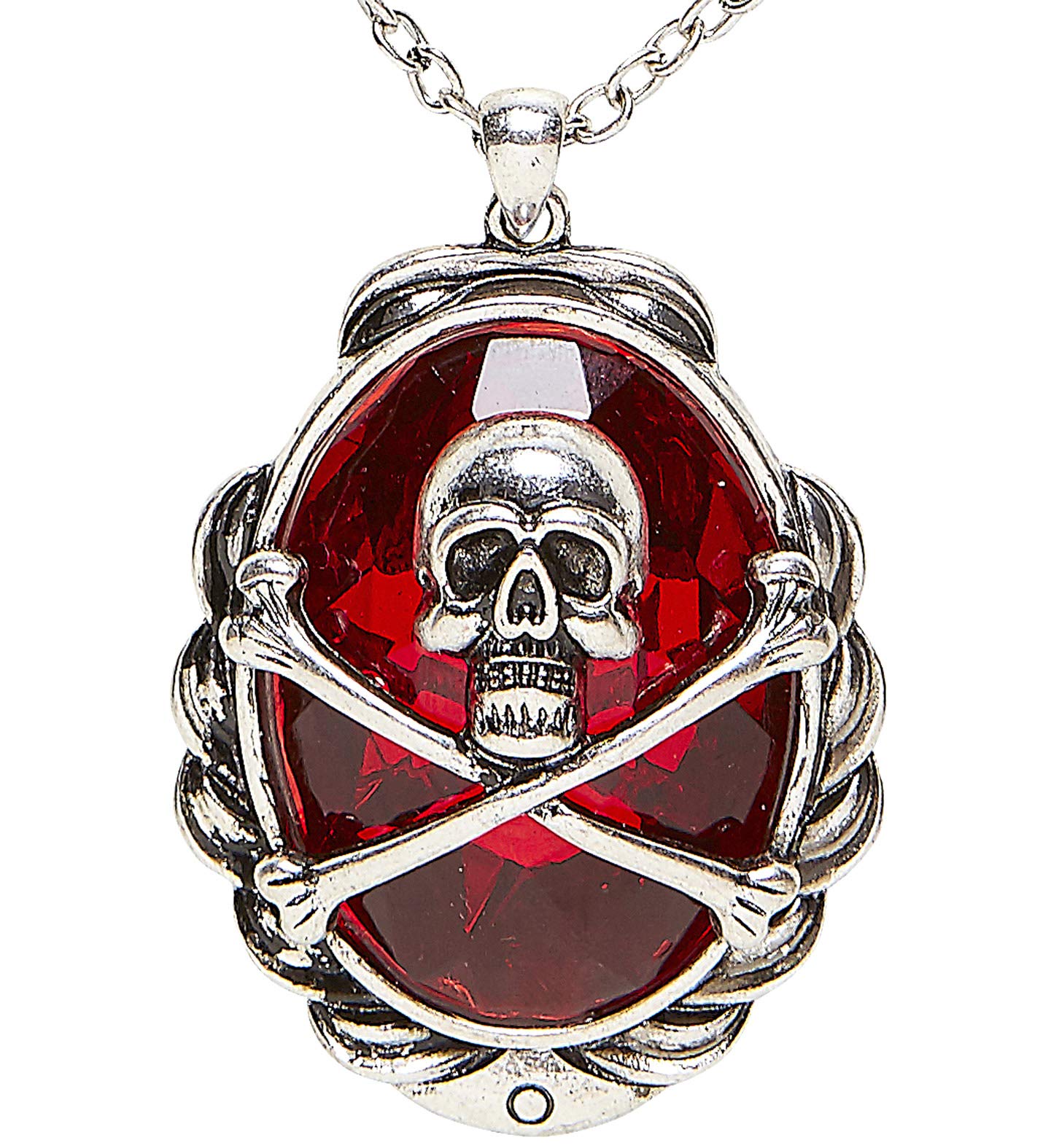 Widmann Skull & Cross Bones Red Gem Necklace Women's Halloween Costume Fancy Dress