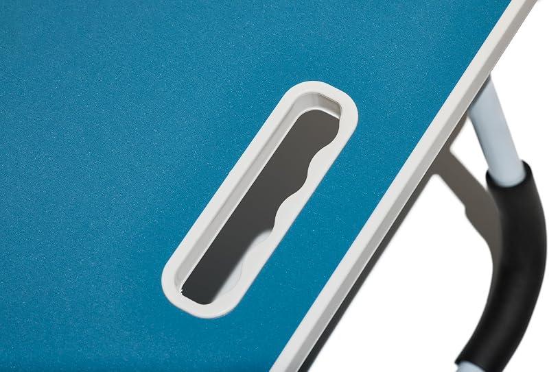 , Mesa para Smart Working, Escritorio Plegable de plástico y Metal, Plegable con portavasos y Soporte para Tablet, para Cama y sofá, 60 x 40 x 30 cm, Color Azul petróleo