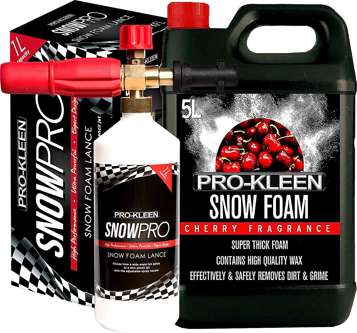 Pro-Kleen Snow Foam pH Neutral Lance Gun Kit Lance For Use With Karcher K Series K2, K3, K4, K5, K6 and K7 + 5L Cherry Snow Foam Shampoo