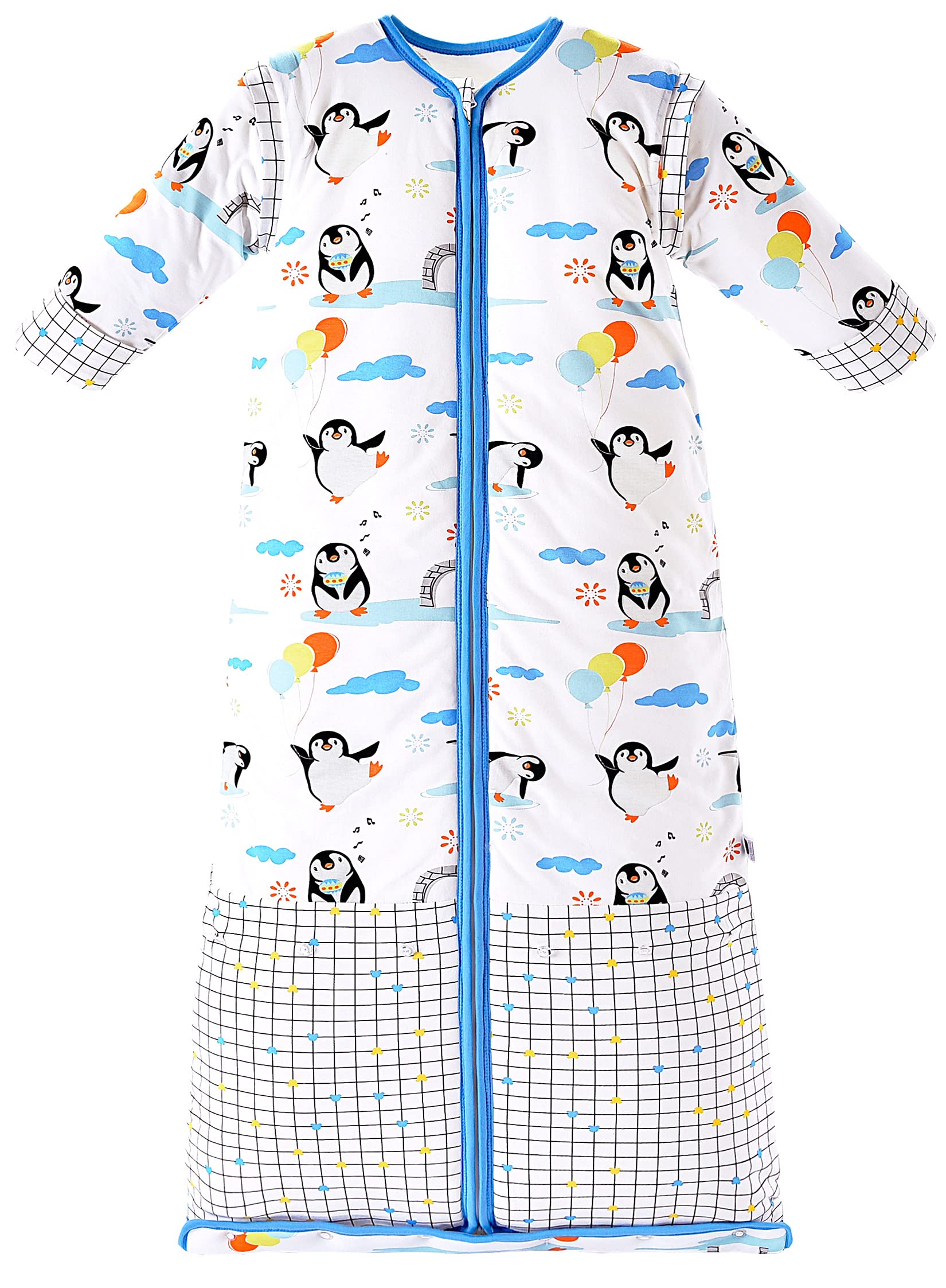 Chilsuessy Baby Sleeping Bag 3.5 Tog Winter Sleeping Sack Wearable Blanket for Kids, Adjustable Length, Removable Sleeves, Toddler Sleeping Bag for Boys Girls, Blue Penguin, 120cm/3-6 Years — image 1