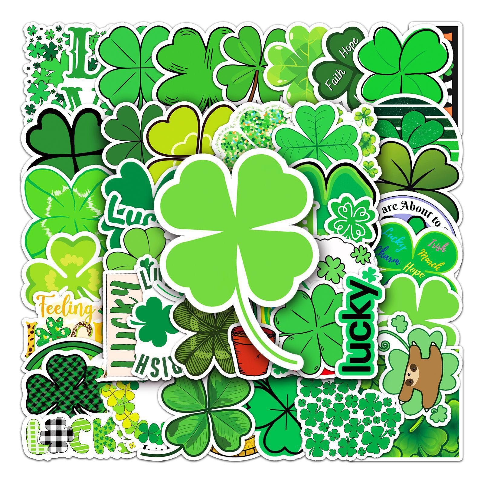 50 Pcs Four-Leaf Clover Stickers Cute Waterproof Green Flower Sticker for Water Bottle Laptop Skateboard Phone Computer Car Notebook Helmet Bike,Vinyl Trendy Plants Decals for Teens Boys Giris Adults