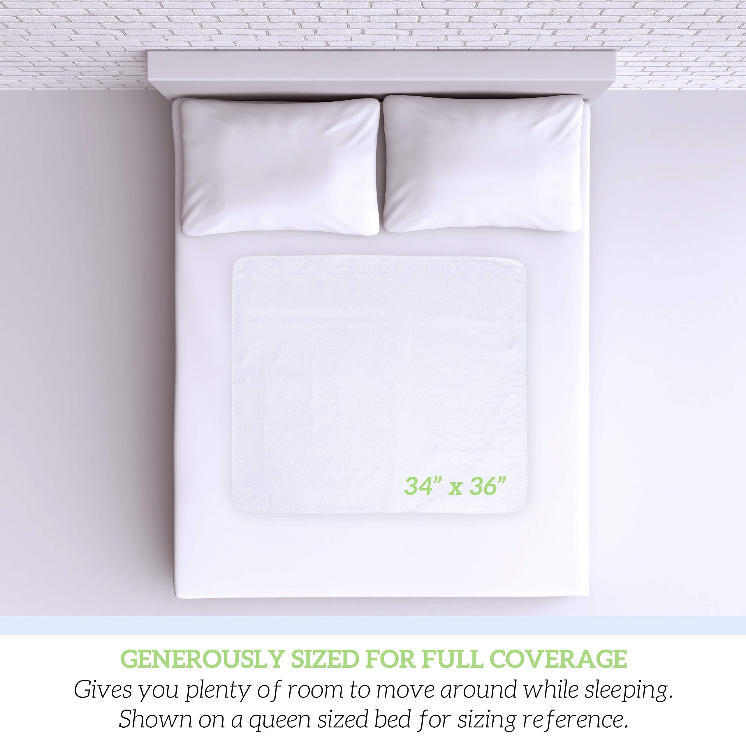 Washable Underpads, Pack of 4 Large Bed Pads, 34" x 36", for use as Incontinence Bed Pads, Reusable pet Pads, Great for Dogs, Cats, Bunny & Seniors by Green Lifestyle (4 Pack 34x36)