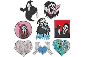 Jefuzh 8PCS Horror Halloween Iron on Patches, Ghost Face Embroidered Iron on Patches for Clothes, Hats, Jeans, Skirts, T-Shirts, Backpacks, Etc