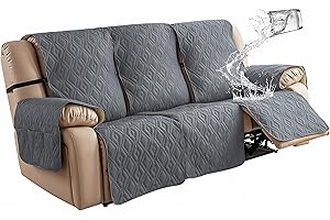 Genina Waterproof Couch Cover for Reclining Couch 3 Seat Recliner Sofa Covers, Non-Slip Recliner Couch Cover Furniture Protector with Elastic Straps for Pets, Dogs (Dark Gray, Recliner Sofa)